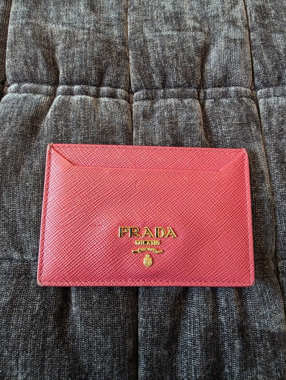 Prada Pink Saffiano Leather Card & Key Holder with Gold Logo